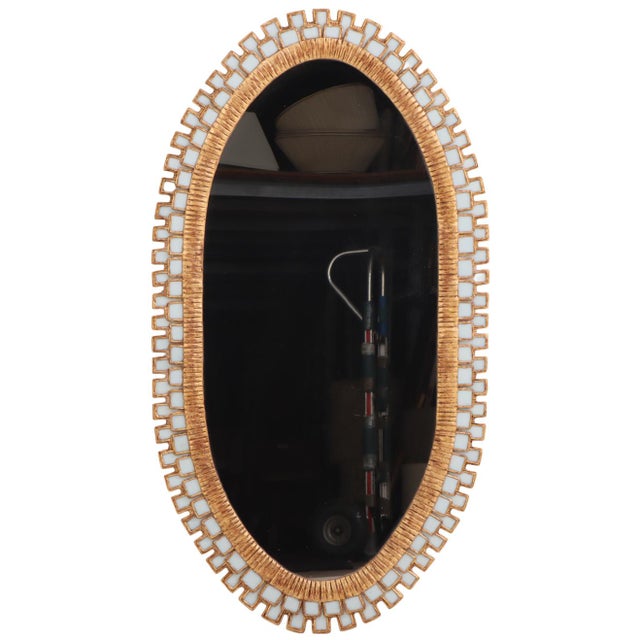 Oval Gilt Resin and Blue Glass Mirror in Manner of Line Vautrin. For Sale In Philadelphia - Image 6 of 8