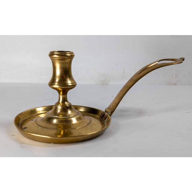 18th Century French or Flemish Brass Frying Pan Skillet Chamber Candlestick For Sale - Image 4 of 14