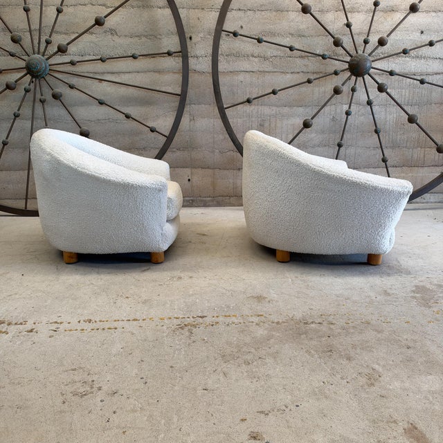 Pair of Vintage 1950s French-Style Plush Ivory Lounge Chairs After Royere For Sale - Image 11 of 13