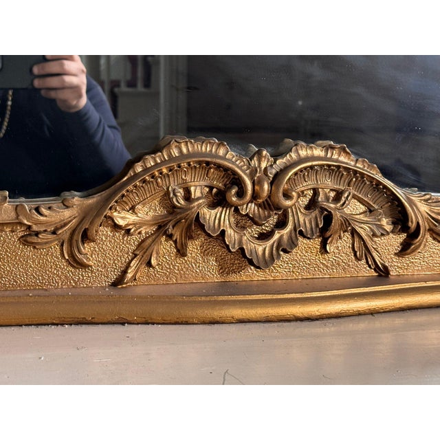 Wood Monumental English Late 1800 Rococo /Chippendale Revival Carved Giltwood Overmantle Mirror With Ho-Ho Birds For Sale - Image 7 of 14