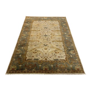 1990s Ziegler Oushak Style Wool Beige Field With Blue Border Rug 9x12 For Sale