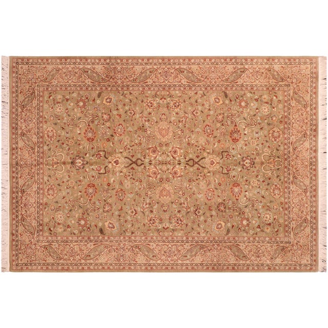 Taupe Shabby Chic 1990's Pak-Persian Green/Taupe Wool Rug - 6'0'' X 9'3'' For Sale - Image 8 of 9