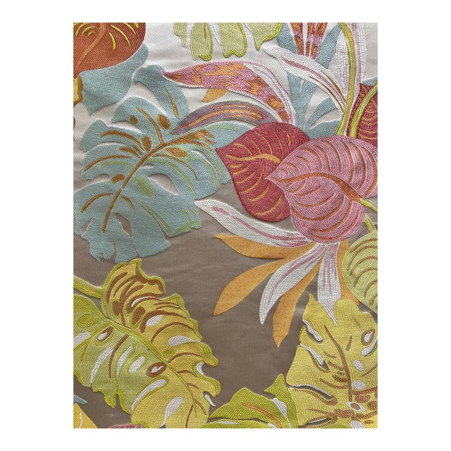 Tropical Botanical Woven Silk Upholstery Fabric Made in India 2.75 Yards For Sale