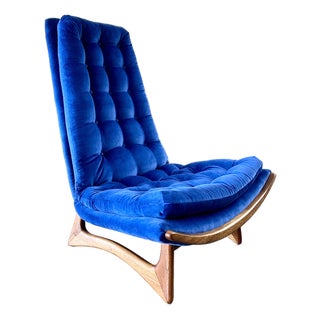1950s Mid Century Modern Gondola Highback Lounge Chair Reupholstered in a Royal Blue Velvet For Sale