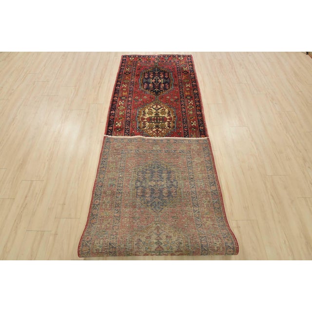 Karajeh Runner 3’3” X 11’4” Red Wool Semi-Antique Tribal Hand-Knotted Rug For Sale - Image 14 of 15