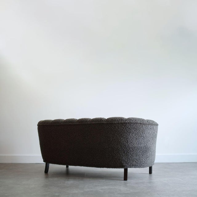 Mid-Century Modern Scandinavian Cabinetmaker Loveseat in Charcoal Bouclé, Sweden, C. 1940s For Sale - Image 3 of 9