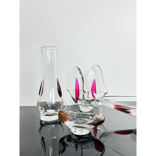 Mid-Century Modern Mid-Century Art Glass Vase, Bowl, Ashtray and Basket by Jaroslav Taraba for Lednické Rovne, 1970s, Set of 4 For Sale - Image 3 of 12
