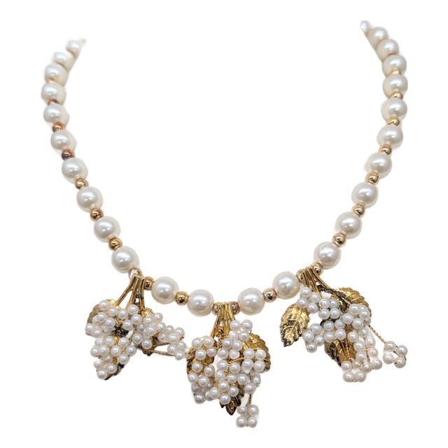 Vintage 1980s Signed Valentino Faux-Pearl Grape Cluster Necklace For Sale