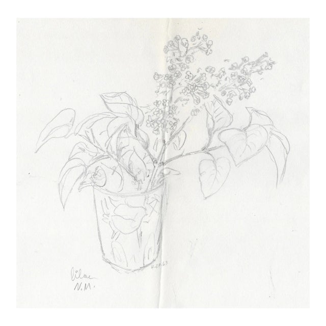 1963 Neil Metizler Lilac Still Life Drawing For Sale