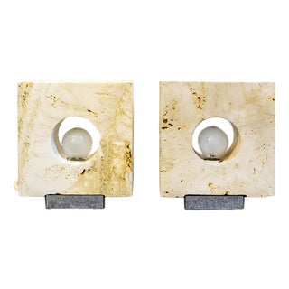 Travertine Table Lamps by Giuliano Cesari for Nucleo Sormani, 1970s, Set of 2 For Sale