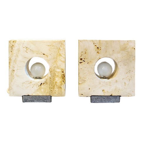 Travertine Table Lamps by Giuliano Cesari for Nucleo Sormani, 1970s, Set of 2 For Sale