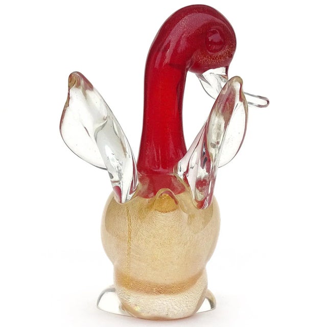 Murano Vintage Murano Seguso Vetri d'Arte Red Head Gold Flecks Body Italian Art Glass Baby Duck Bird Figure For Sale - Image 4 of 7