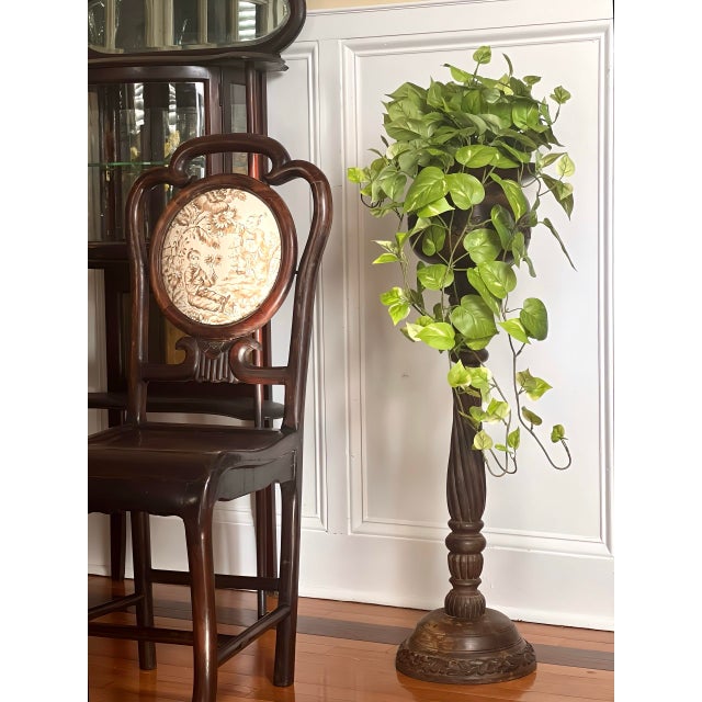1910s French Custom Handcrafted Carved Wood Pedestal Planter For Sale - Image 10 of 12