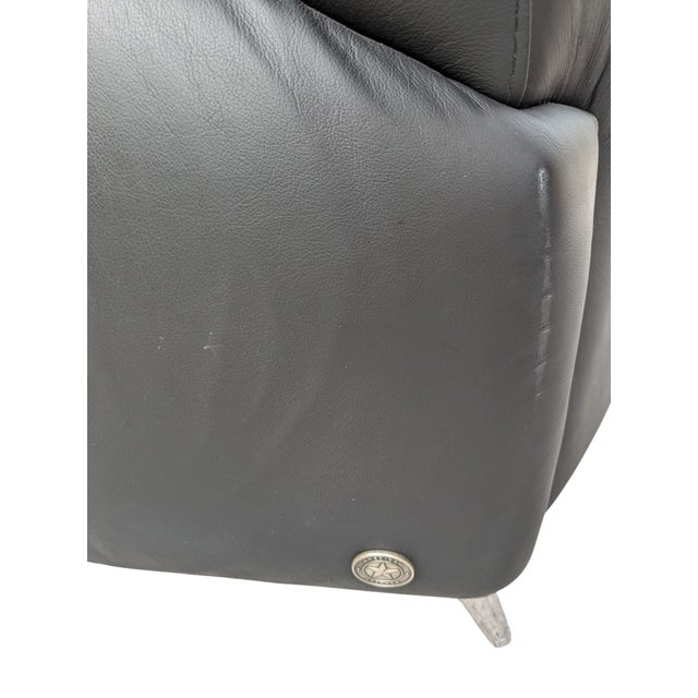 Animal Skin Vladimir Kagan Wingback American Leather Studio Fiftyish Black Leather Sofa Silver-Toned Feet For Sale - Image 7 of 7
