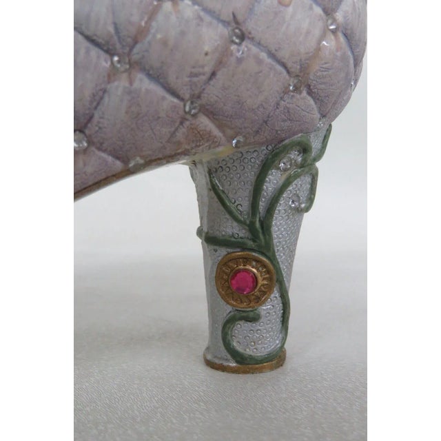 Silver Ceramic Gemstone Design Floral Victorian Style High Heel Shoe Figurine For Sale - Image 8 of 12