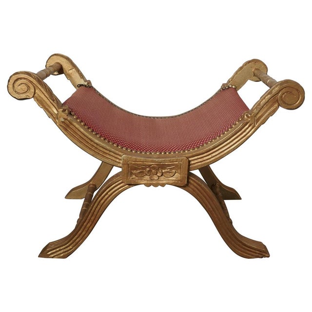 Wood 19th Century Empire Style Gilt X Frame Stool, 1880s For Sale - Image 7 of 7