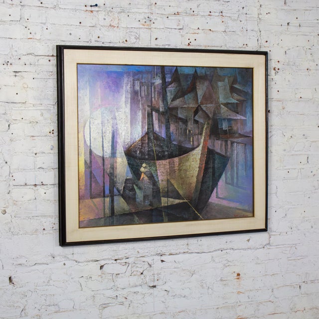 Abstract Mid to Late 20th Century Abstract Large Oil Painting or Wall Art Signed by Artist S. Khan Boon For Sale - Image 3 of 18