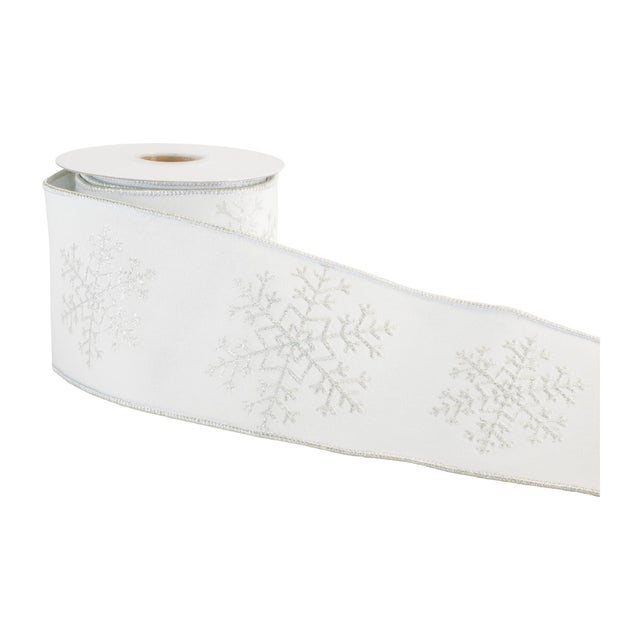 Celebrate the magic of the season with this elegant snowflake wired ribbon, featuring delicately detailed glitter...