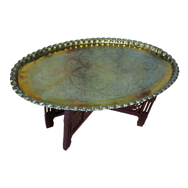 Orient Arabic Engraved Table Tray in Brass, 1950s For Sale