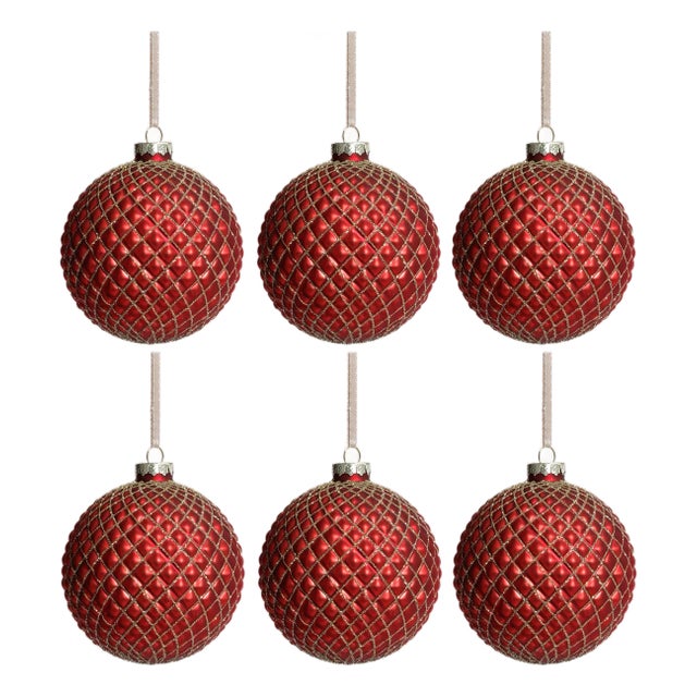 Metallic Matte Red Ball Ornaments, Set of 6, 4" For Sale
