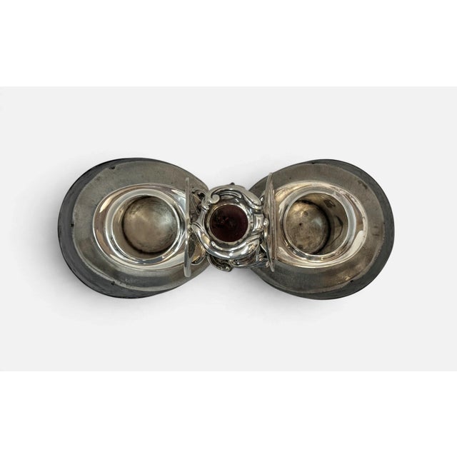 Antique Edwardian Sterling Silver Double Horse Hoof Inkwell Desk Stand For Sale - Image 11 of 15