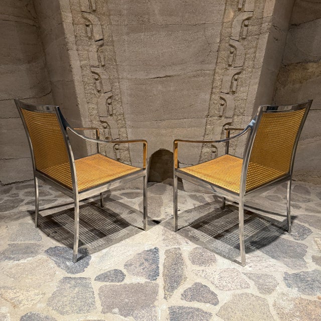 Armchairs Stow Davis Mid-Century Modern Chrome & Cane Baughman Attr For Sale - Image 11 of 16