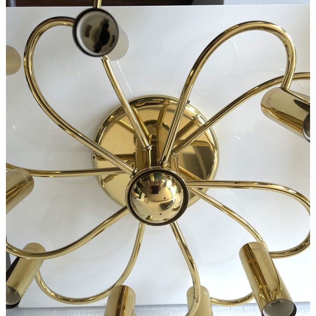 Mid-Century Modern Mid-Century Modern Space Age 10-Light Brass Ceiling Lamp by Honsel Leuchten for Sölken Leuchten, Germany, 1970s For Sale - Image 3 of 18