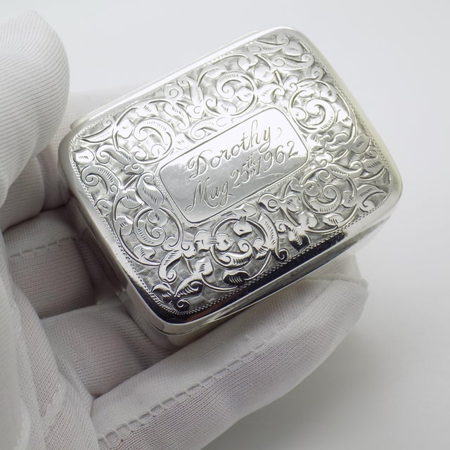 Vintage engraved silver trinket box, handmade in Britain between the 1960s and 1970s, featuring the commemorative...