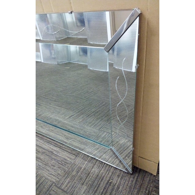 Mid-Century Modern Large Venetian Mirror Etched Frame & Chrome Corner Accents on Sale $1595 Read Below For Sale - Image 3 of 6