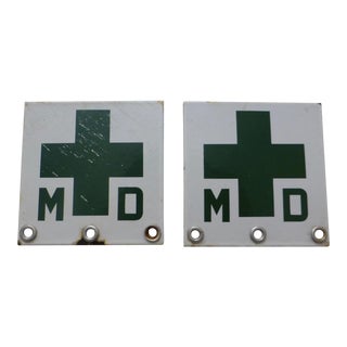 Antique Porcelain Doctor's License Plate Topper - A Pair For Sale