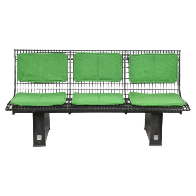 Italian Green Fabric & Enameled Steel Bench by Marco Fantoni for Tecno, 1982 For Sale
