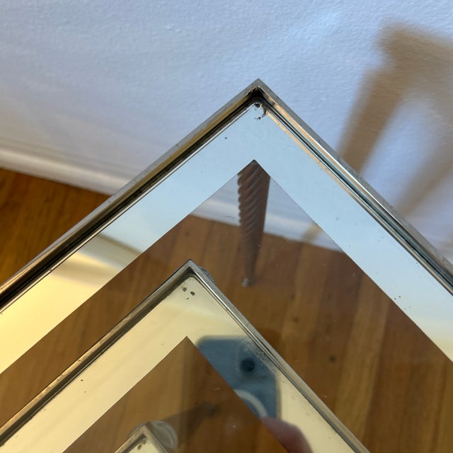 1960s French Nickeled Nesting Tables With Glass Tops Maison Jansen Attributed Set of 3 For Sale - Image 12 of 12