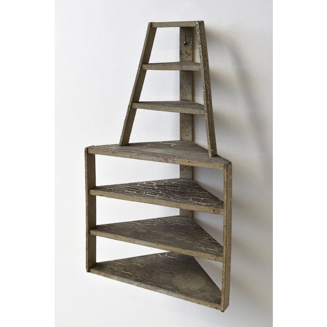 1940s Vintage Folk Art Contracted Paint Finish Tiered Corner Shelf, Circa 1930s-40s For Sale - Image 5 of 13