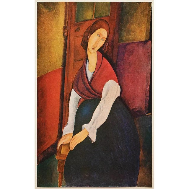 Ruby Red 1940s After Amedeo Modigliani "Jeanne Hebuterne", First Edition Swiss Offset Lithograph For Sale - Image 8 of 8