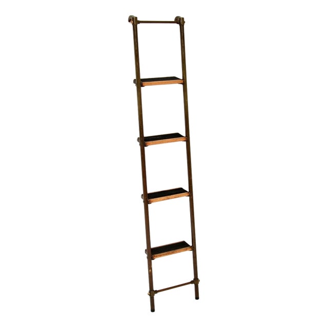 Antique Victorian Brass Library Steps Ladder, 1890s For Sale