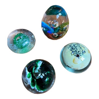 Collection of Green Glass Vintage Paperweights- Set of 4 For Sale
