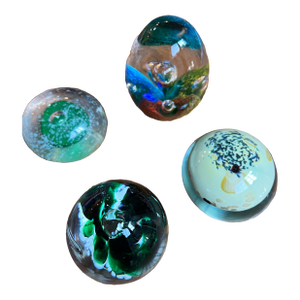 Collection of Green Glass Vintage Paperweights- Set of 4