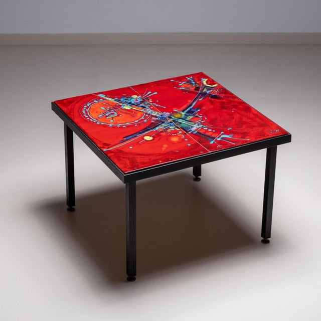 Coffee Table with red tiles, signed Elli Bianchetti, Italy Mid-20th century For Sale - Image 9 of 9