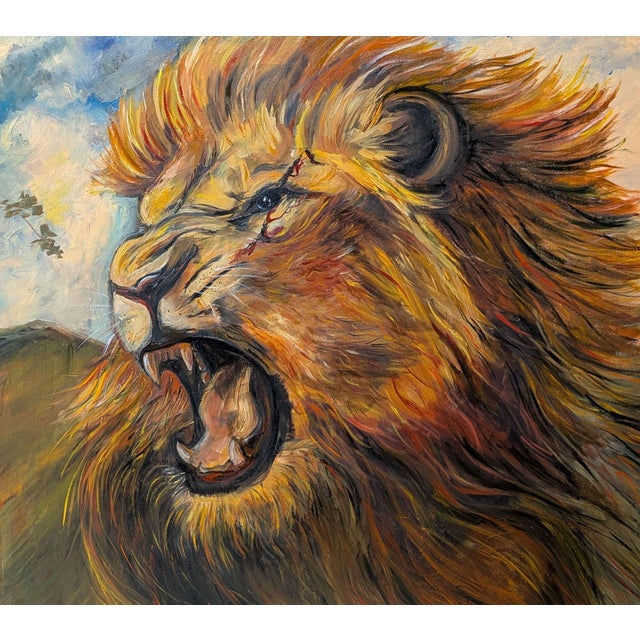 Contemporary Tetiana Andriyovych Roar of the Lion – Original Oil Painting on Canvas Contemporary Art Animals For Sale - Image 3 of 7