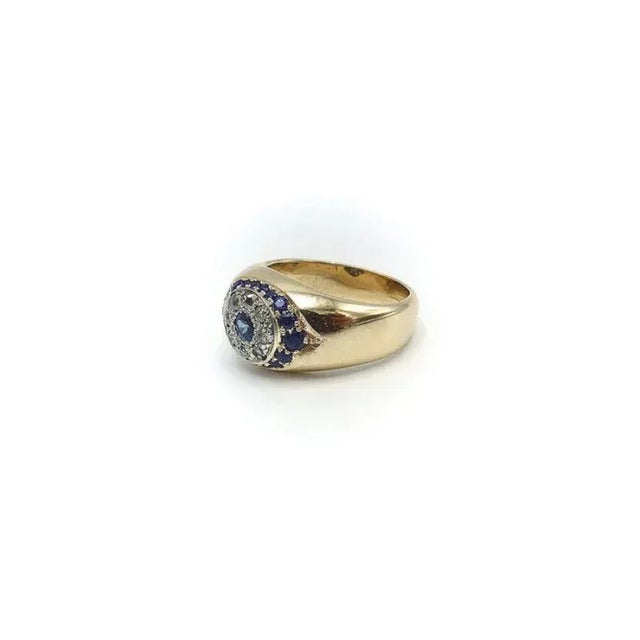 14K Victorian Era Signature Evil Eye Ring with Diamonds & Sapphires Size 7.75 For Sale - Image 4 of 8