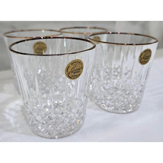 French 1997 Cristal D’Arques Constance Gold French Crystal Lowball Glasses – Set of 4 For Sale - Image 3 of 10