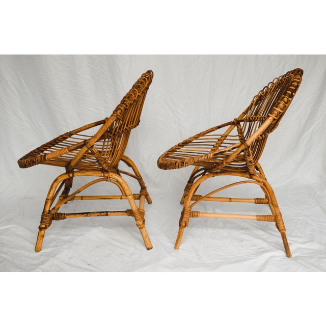 Franco Albini 1950 Franco Albini Style Bamboo Lounge Chairs c. 1950's - A Pair For Sale - Image 4 of 8