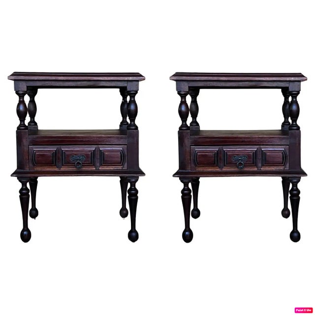 20th Century French Carved Nightstands with Low Drawers, 1890, Set of 2 For Sale - Image 12 of 12