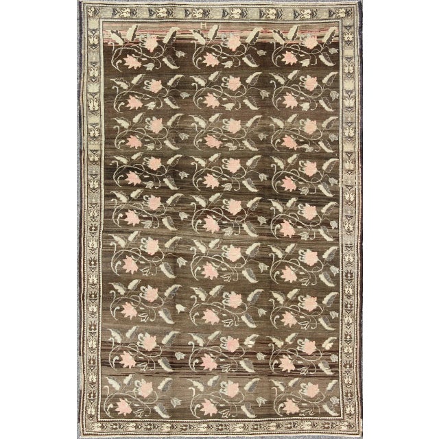 Vintage Kars Rug From Eastern Turkey With Rose Flower Design Brown, Green, Pink For Sale - Image 10 of 10
