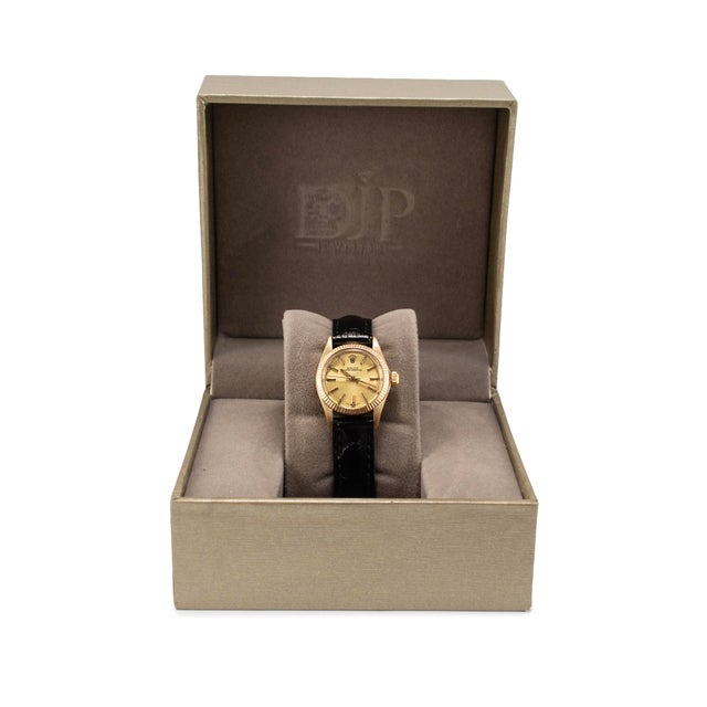 Gold Vintage Ladies Rolex Oyster Perpetual 24mm 6719 14k Yellow Gold Automatic Watch For Sale - Image 8 of 9
