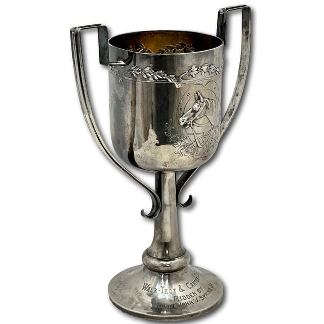 Silver Outstanding Dated 1913 Completely Hand Made Sterling Silver San Miguel Brewery Sponser Horse Walk - Trot & Canter Class Trophy For Sale - Image 8 of 18