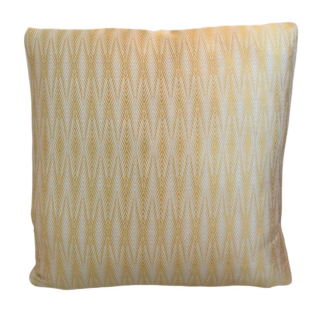Custom-tailored designer pillow in a yellow/gold and cream abstract design. Same beautiful fabric on the back. New plump...