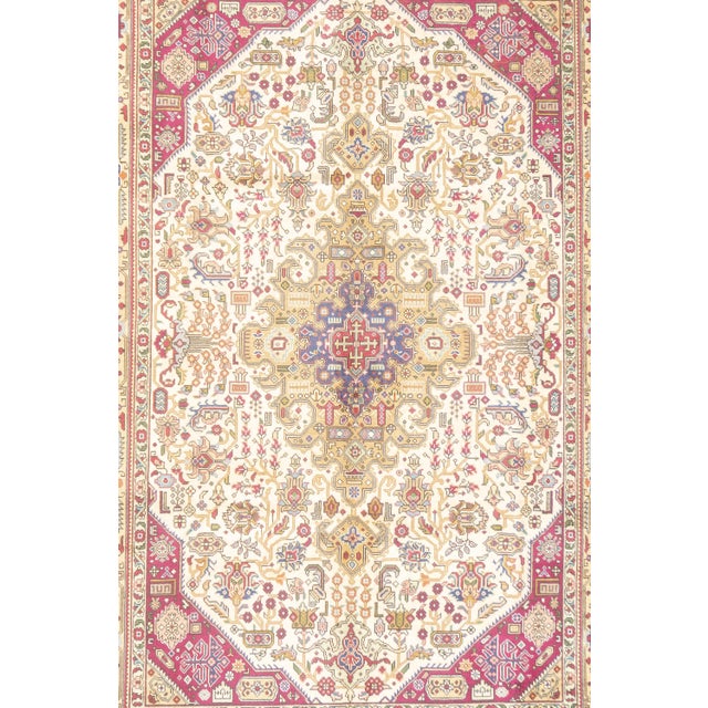 Persian Vintage Hand-Knotted Persian Tabriz Rug 6'8" X 10' For Sale - Image 3 of 14