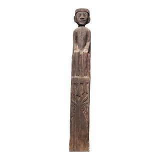 Vintage Dayak Hampatong Guardian Figure - Indonesian Tribal Ancestor Sculpture, Borneo Ironwood 30.25" For Sale