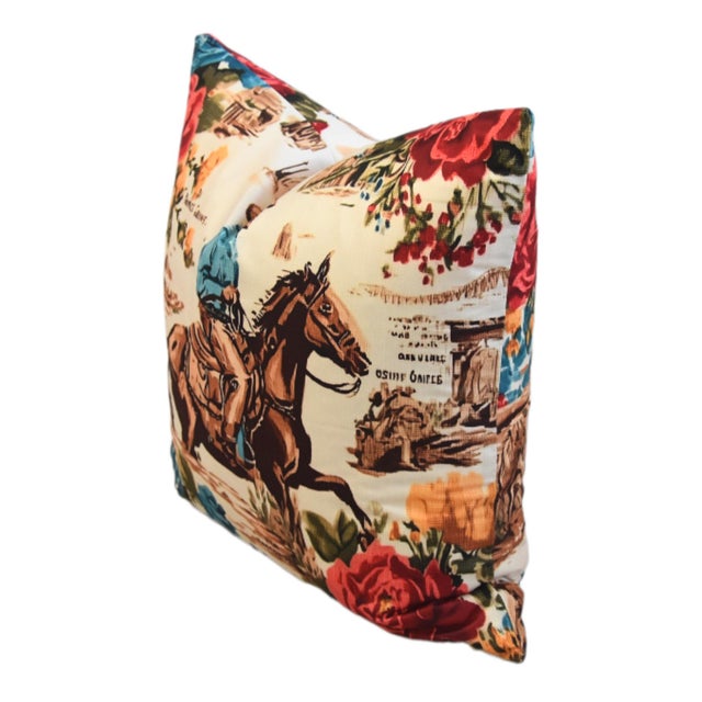 American Western Galloping Cowboy & Horse Feather/Down Pillow For Sale - Image 3 of 4